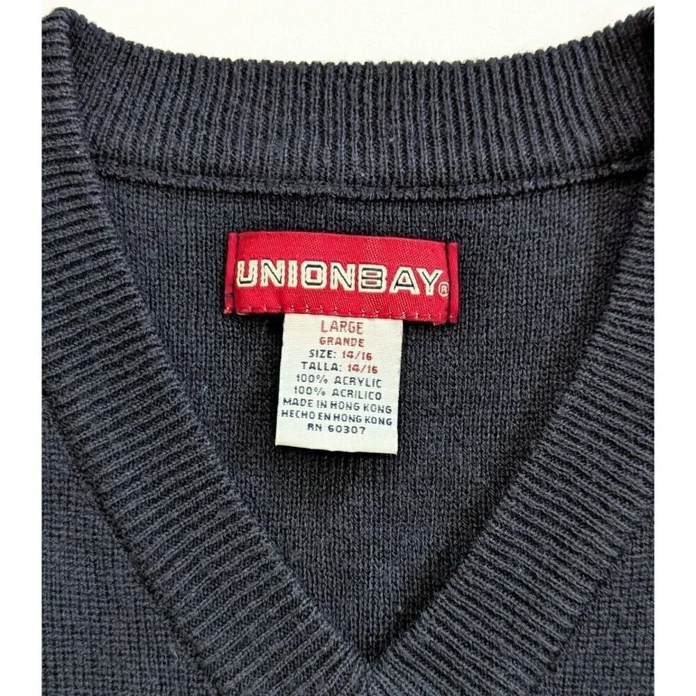 Vintage Y2K 90's Union Bay Navy Sweater Vest Teen Size 14/16
